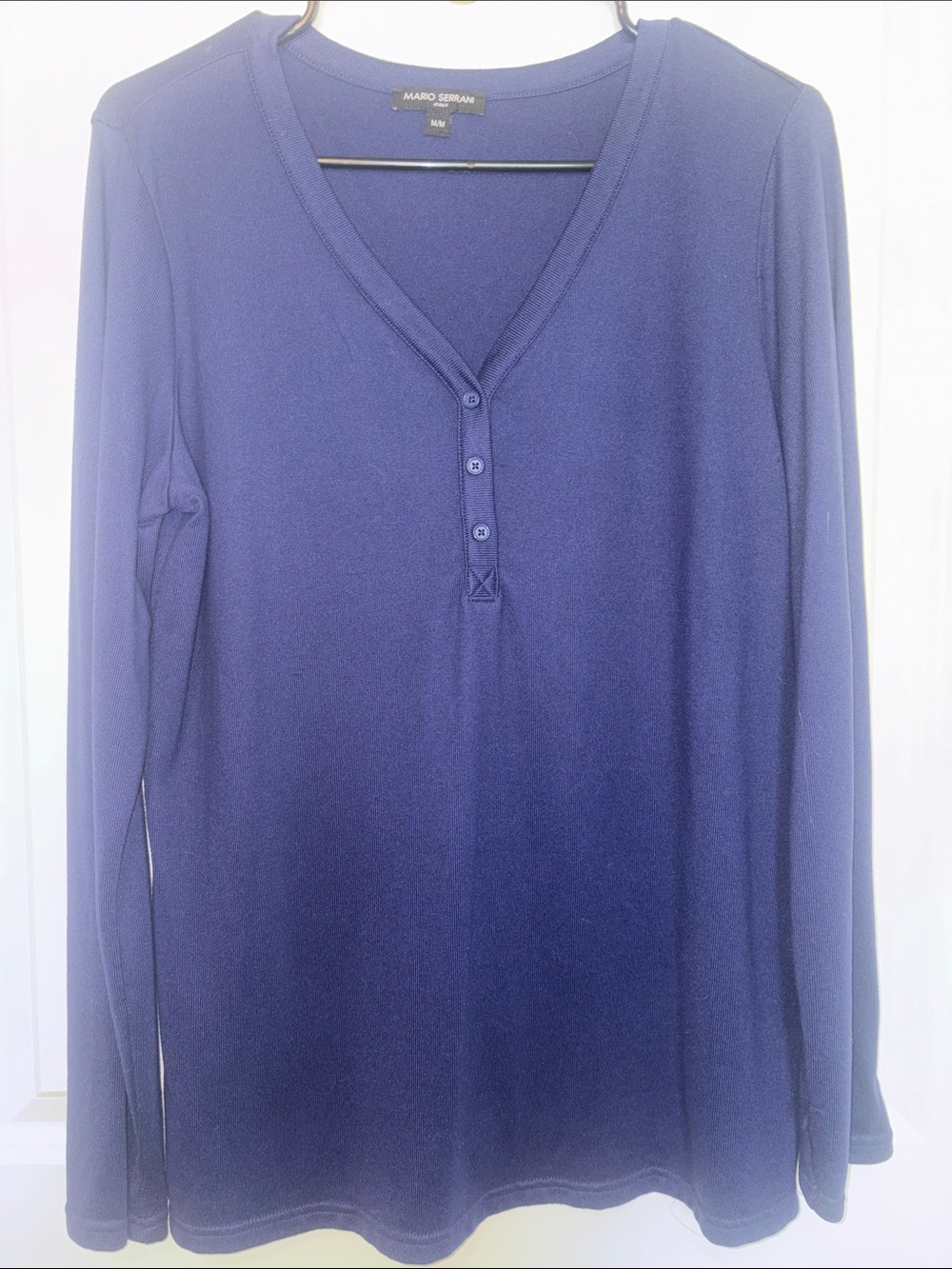 Mario Serrani Navy V-Neck Henley Long Sleeve Sweater